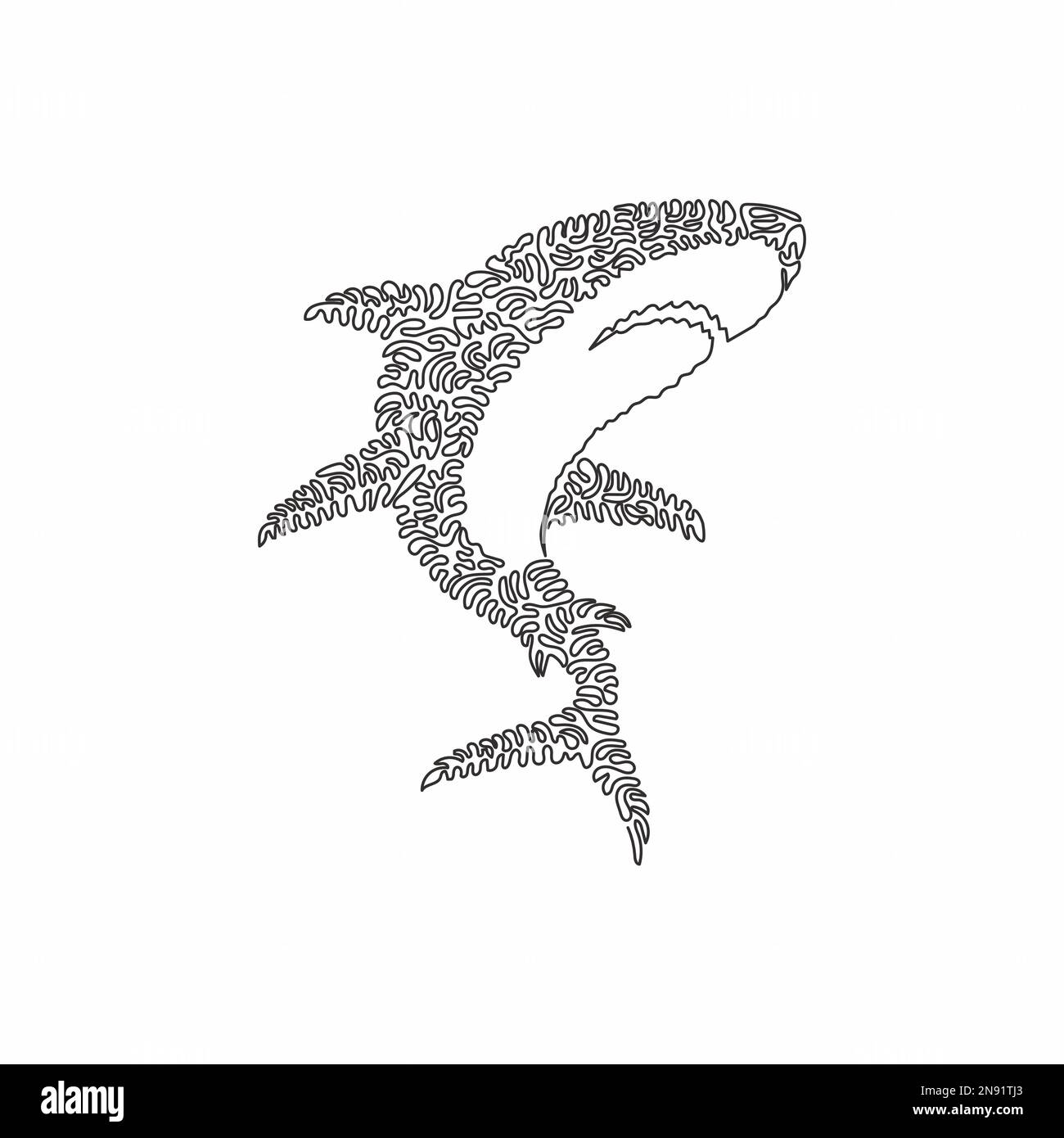 Dessin d'une seule ligne de courbure de l'art abstrait du prédateur marin Dessin en ligne continue illustration vectorielle d'un requin dangereux pour l'icône Illustration de Vecteur