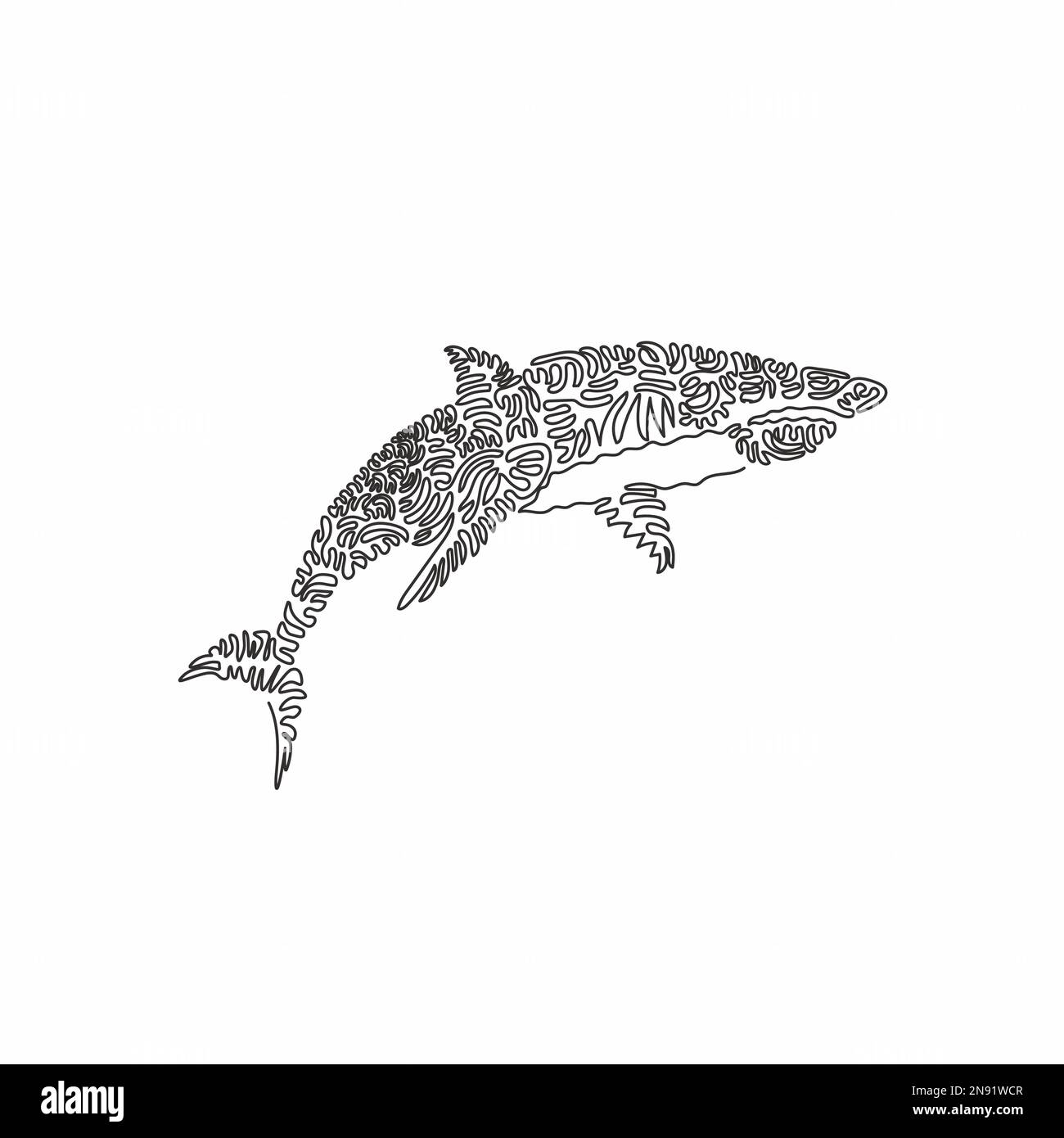 Courbe continue un dessin de ligne de requin féroce, courbe abstraite art Illustration vectorielle de contour modifiable sur une seule ligne représentant des requins dangereux pour le logo Illustration de Vecteur