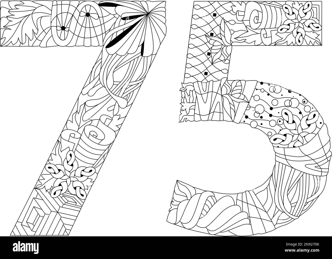 Soixante-quinze chiffres illustration de l'angle de rotation isolé pour la coloration Illustration de Vecteur