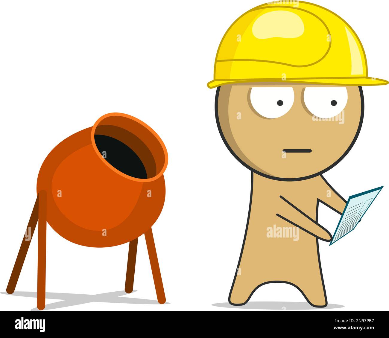 Le constructeur dans un casque dur jaune regarde le plan Illustration de Vecteur