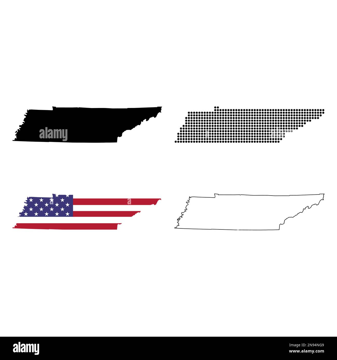 Ensemble de la forme de la carte du Tennessee, états-unis d'amérique. Illustration du vecteur de concept plat . Illustration de Vecteur