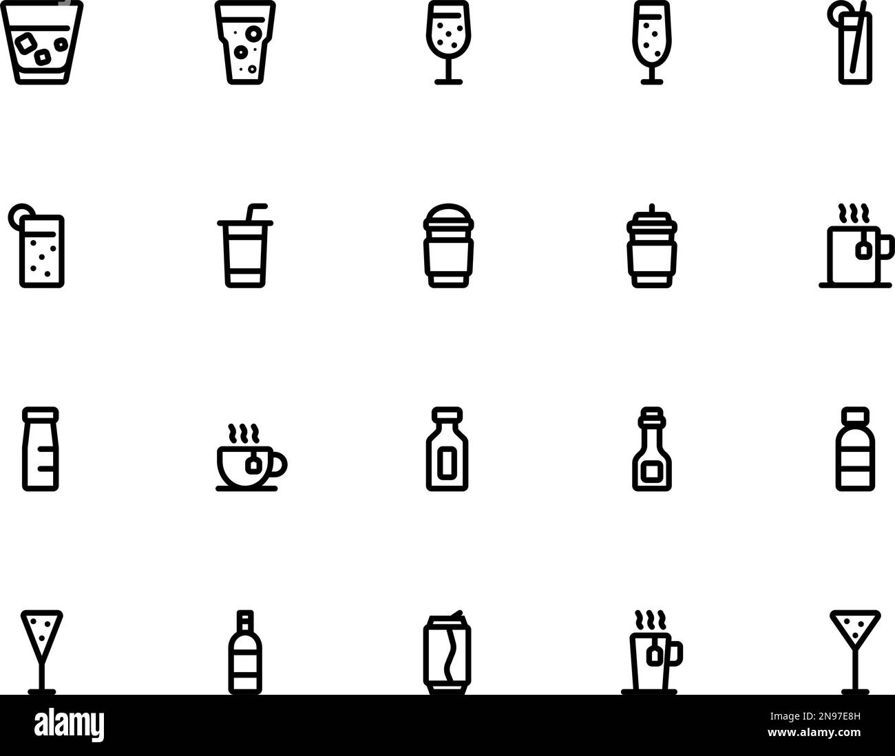 Icône Outline Beverages définie pour le Web Illustration de Vecteur