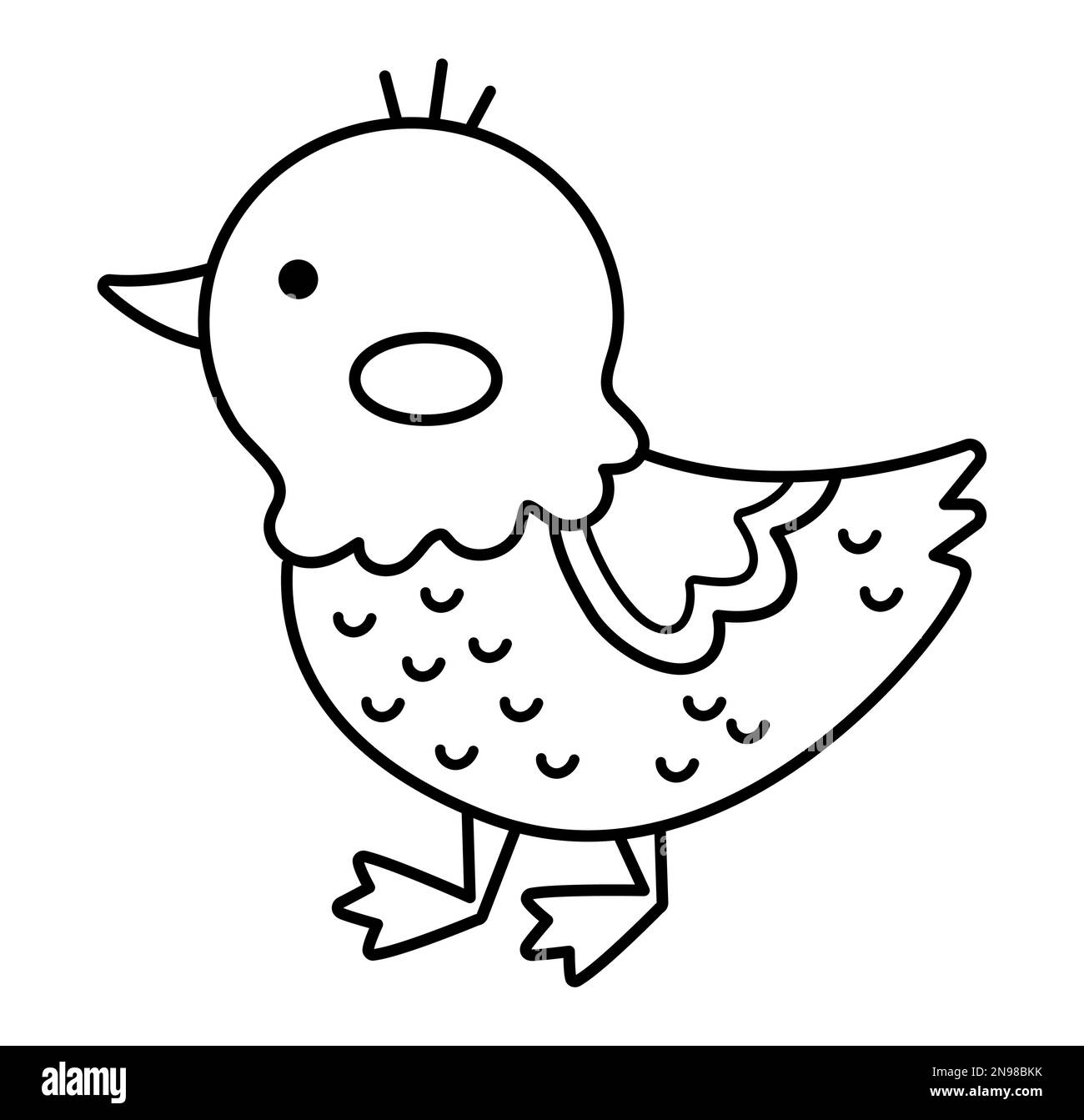 Icône de caneton noir et blanc vectoriel. Dessin mignon petit canard de dessin animé pour les enfants. Oiseau de bébé de ferme isolé sur fond blanc. Image d'animal de ligne Illustration de Vecteur