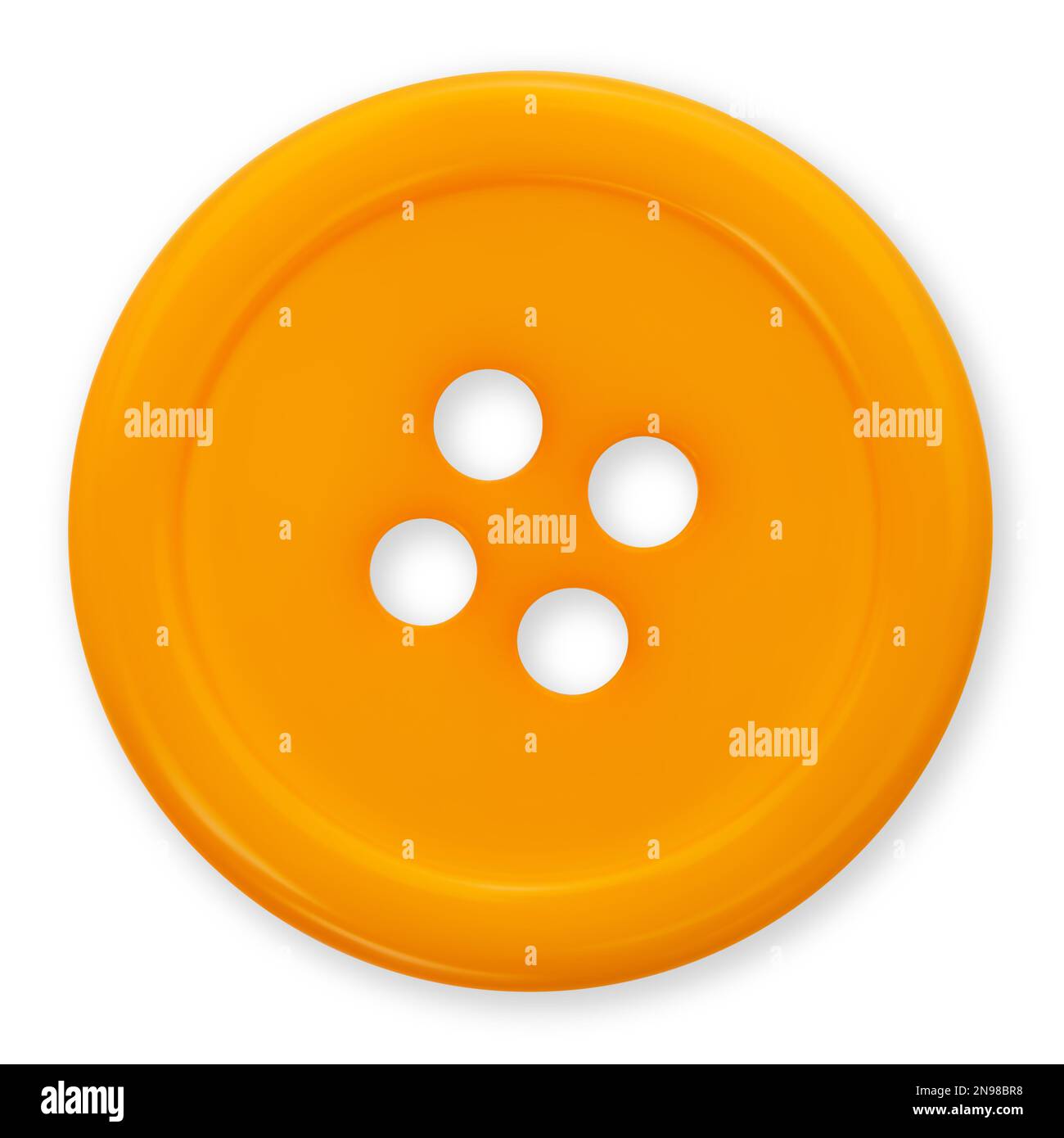 bouton en plastique orange isolé sur fond blanc, macro vue de dessus gros plan Banque D'Images