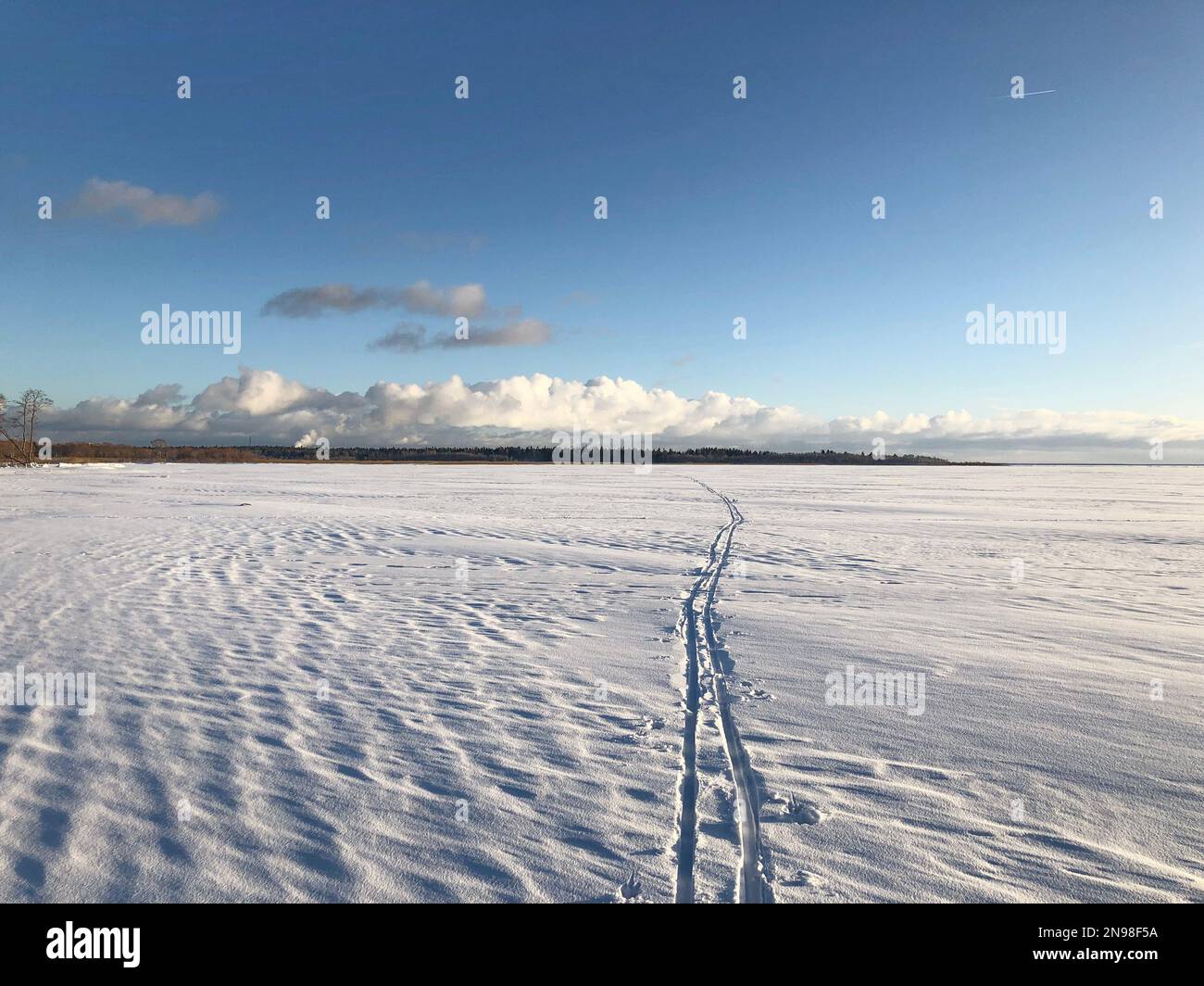 piste de ski allant à l'horizon, paysage hivernal enneigé Banque D'Images
