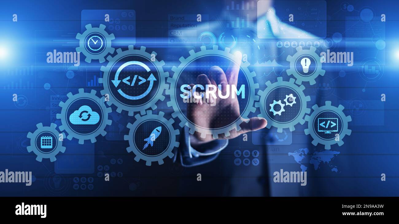 SCRUM, méthodologie de développement Agile, concept de technologie de programmation et de conception d'applications sur écran virtuel. Banque D'Images