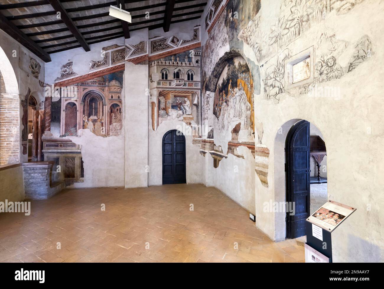 Foligno Ombrie Italie. Fresques du Palais Trinci (Palazzo Trinci), résidence patricienne et musée Banque D'Images