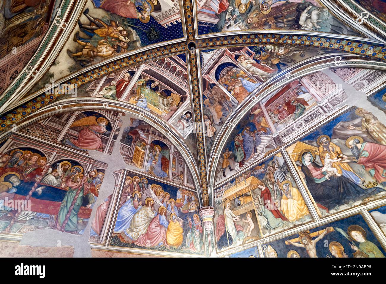Foligno Ombrie Italie. Fresques du Palais Trinci (Palazzo Trinci), résidence patricienne et musée Banque D'Images