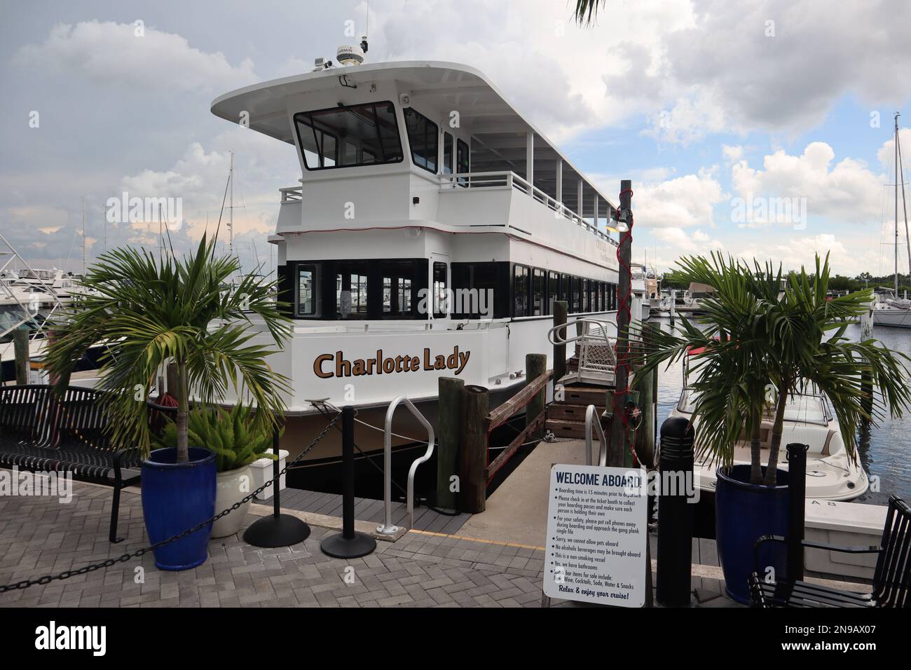Dîner croisière bateau Charlotte Lady amarré dans le village de pêcheurs Punta Gorda en Floride. Banque D'Images