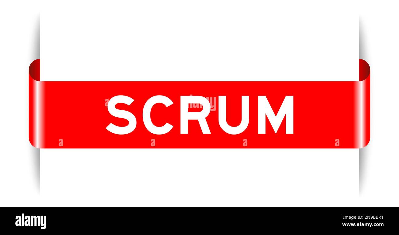 Bannière d'étiquette de couleur rouge insérée avec le mot scrum sur fond blanc Illustration de Vecteur