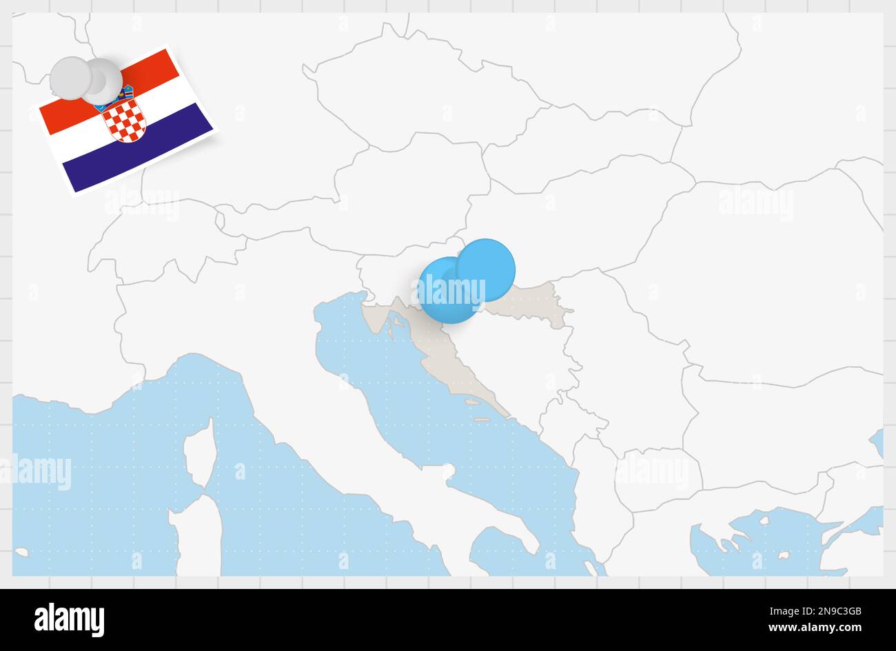 Carte de Croatie avec une épingle bleue. Drapeau de Croatie épinglé, illustration vectorielle. Illustration de Vecteur