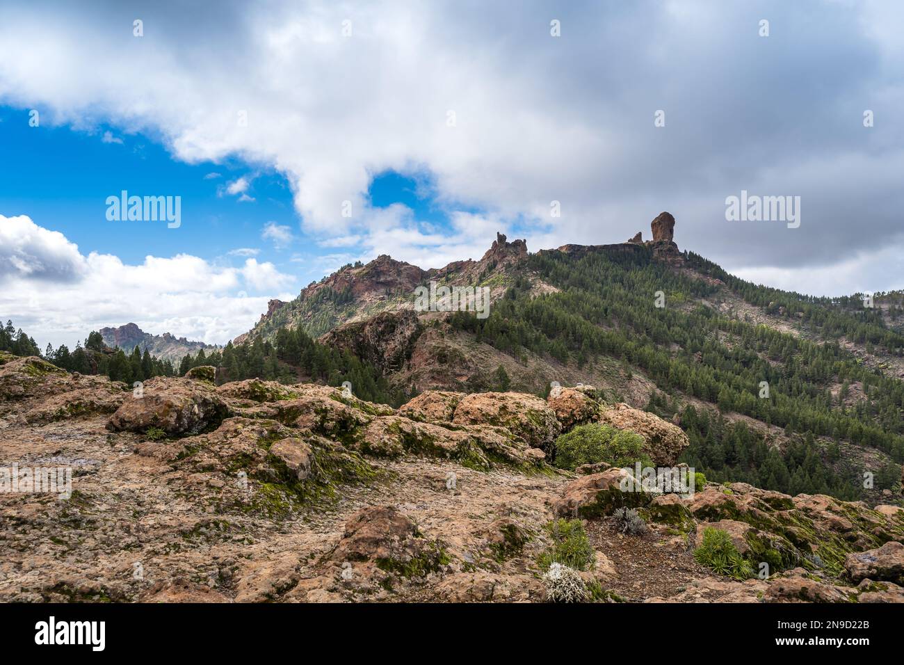 Vue sur Roque Nublo au sommet de Gran Canaria. Îles Canaries Banque D'Images