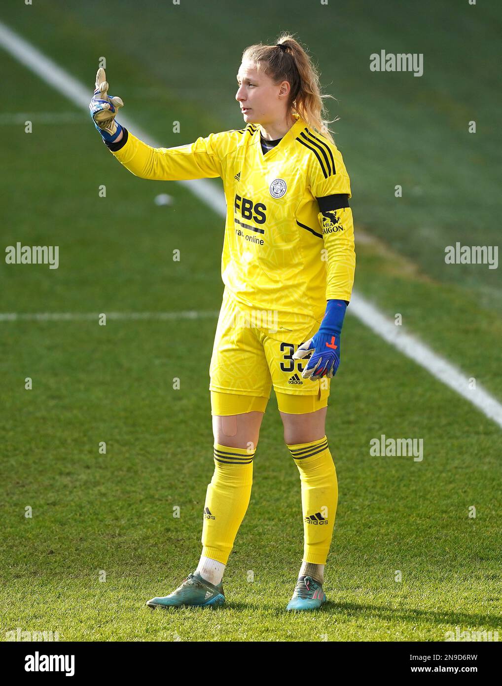 Janina Leitzig, gardien de but de Leicester City, lors du match Barclays Women's Super League à Prenton Park, Birkenhead. Date de la photo: Dimanche 12 février 2023. Banque D'Images