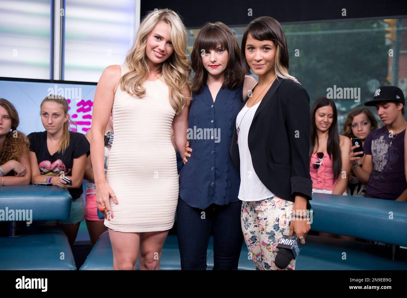 Megan Hutchings, Georgina Reilly and Dayle McLeod visit New.Music.Live. at the MuchMusic HQ to promote the second season of "The L.A. Complex" on Tuesday, July 17, 2012, in Toronto. (Photo by Arthur Mola/Invision/AP) Banque D'Images