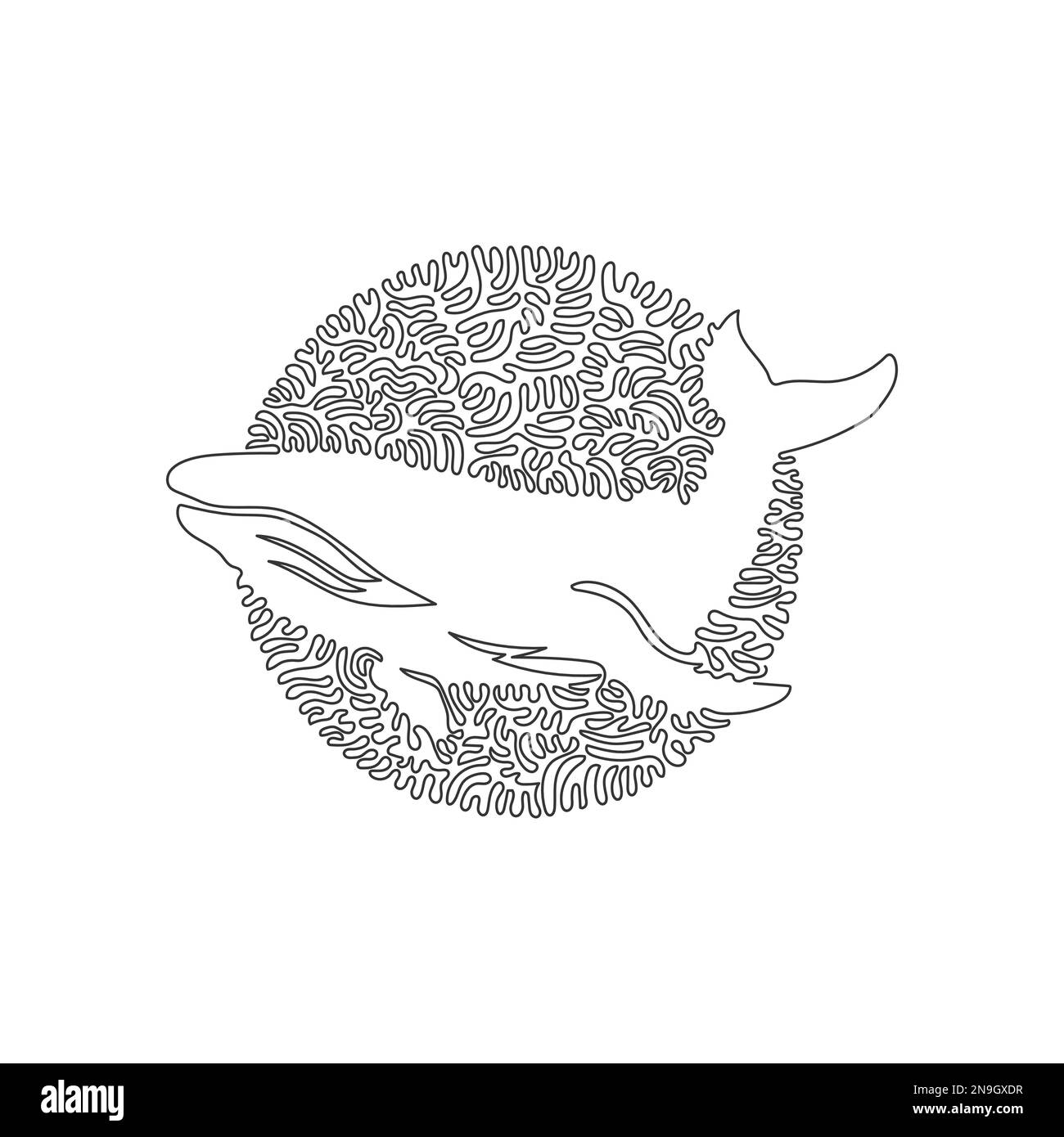 Dessin d'une seule ligne curly de l'adorable art abstrait de baleine Dessin en ligne continue dessin graphique illustration vectorielle de la plus grande baleine de mer pour icône Illustration de Vecteur