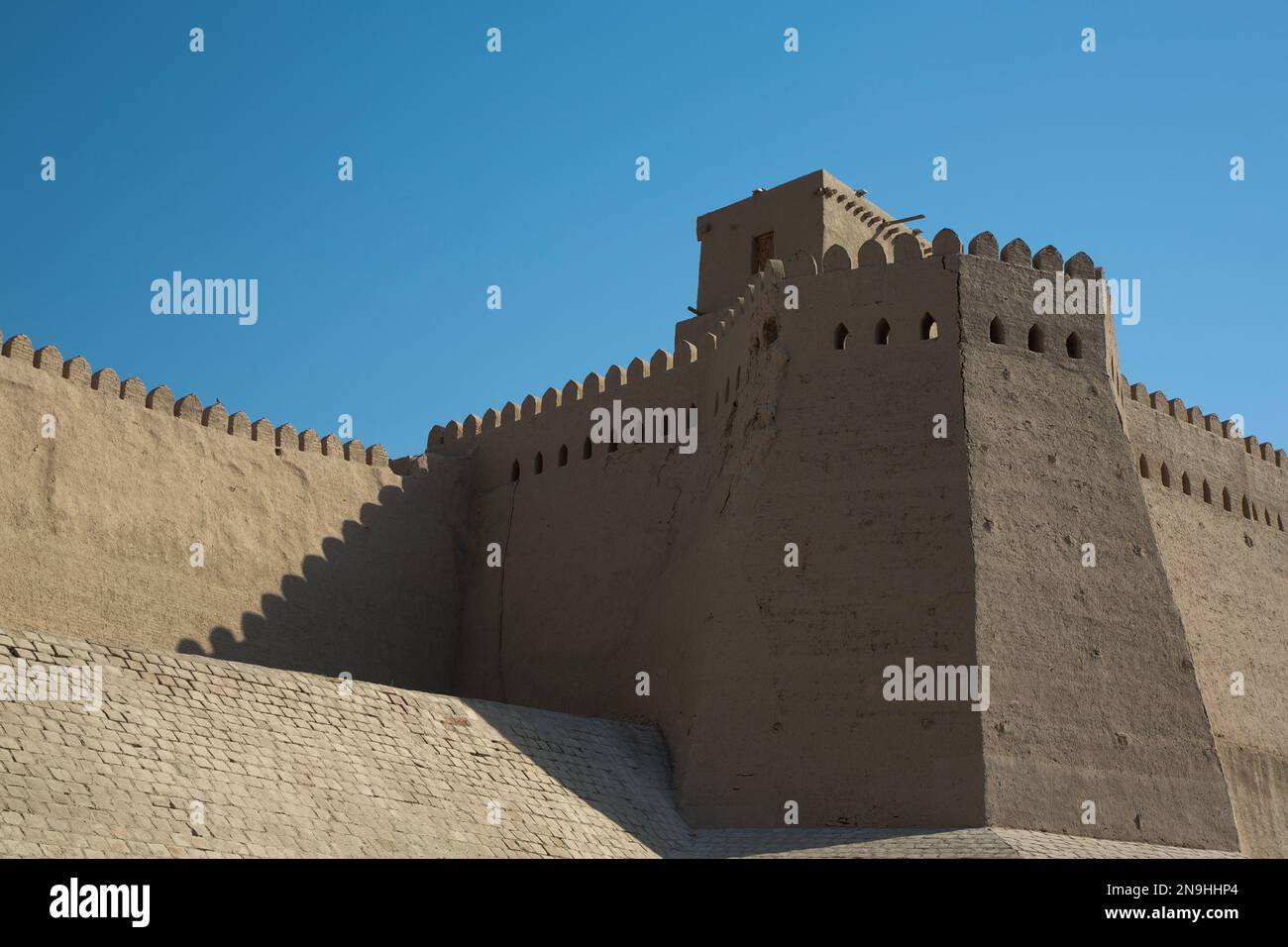 Mur de la forteresse, Ichon Qala, Khiva, Ouzbékistan Banque D'Images