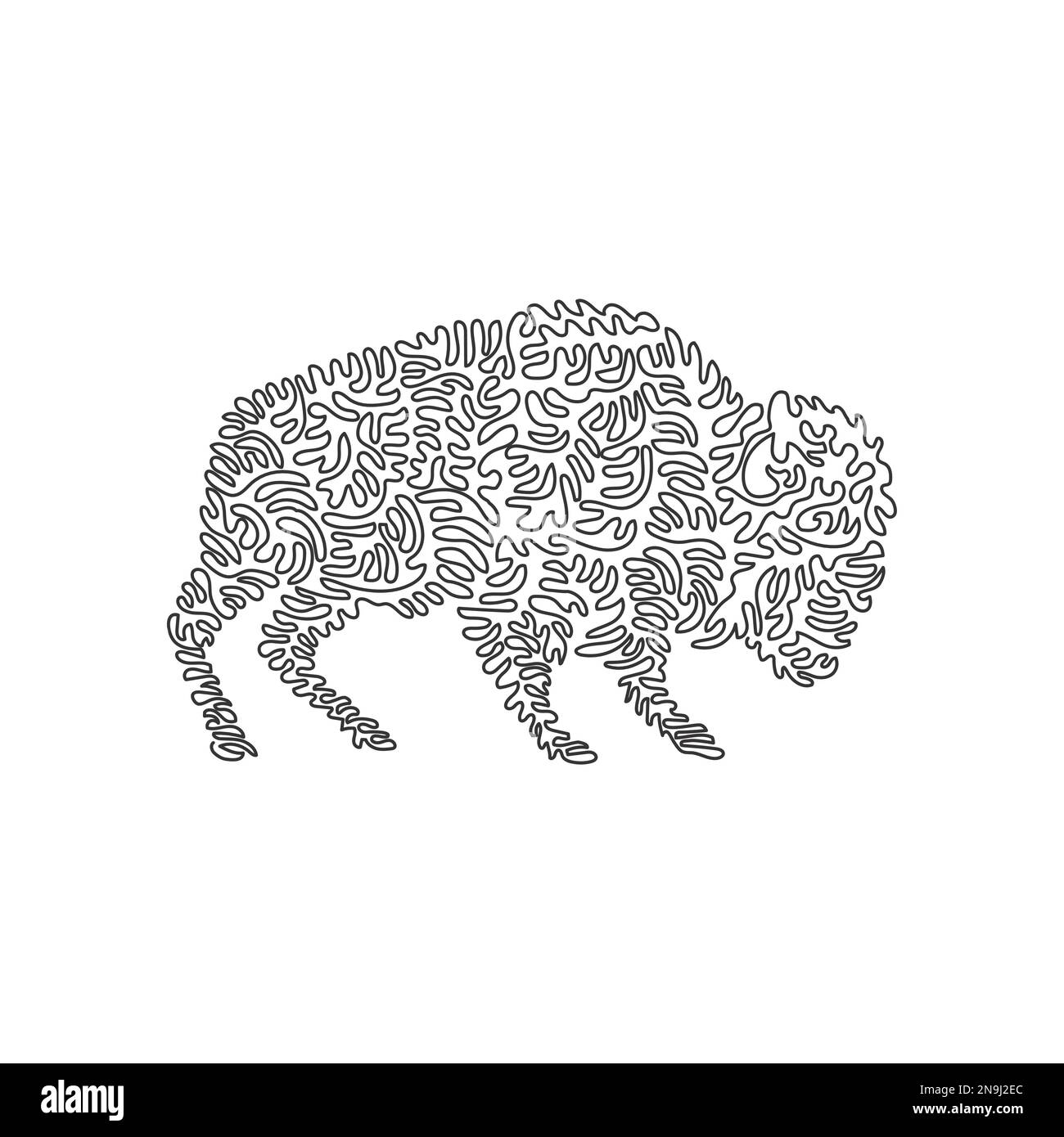 Un seul dessin de l'art abstrait du bison effrayant Ligne continue dessin graphique dessin vectoriel illustration de bison énorme et musclé pour icône Illustration de Vecteur