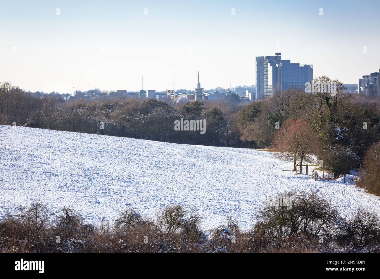 Basingstoke commune couverte de neige, le 2019 février après que la Bête de l'est ait frappé la neige Banque D'Images
