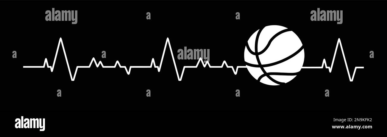 Ligne Heartbeat Pulse avec basket-ball sur fond noir. Illustration de Vecteur