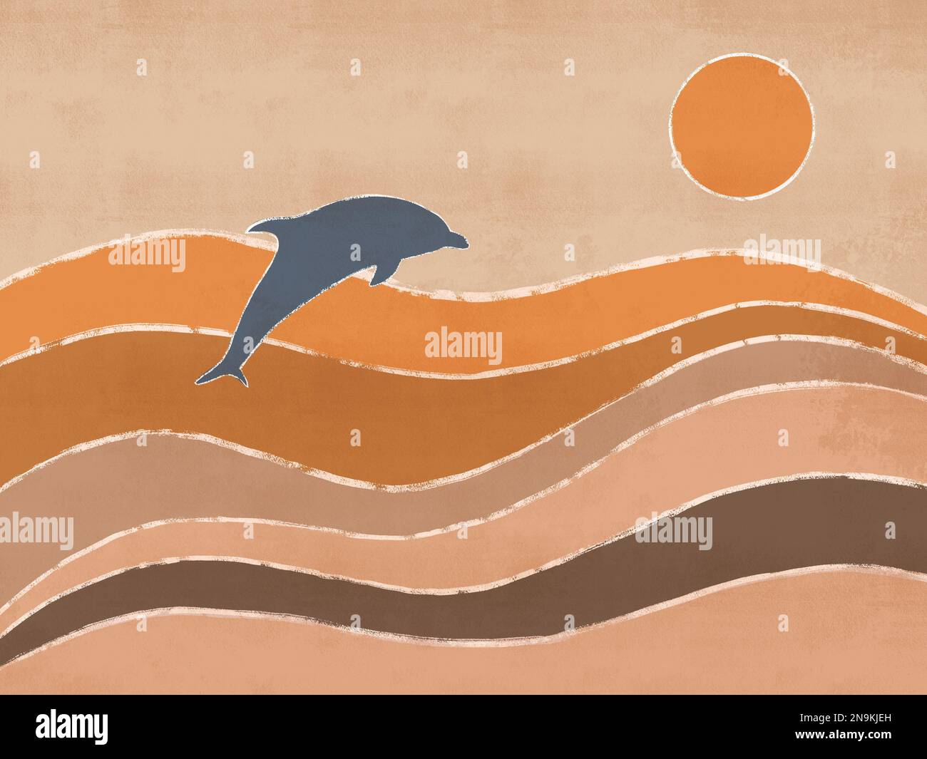 Arrière-plan des dauphins et des vagues. Illustration numérique. Banque D'Images