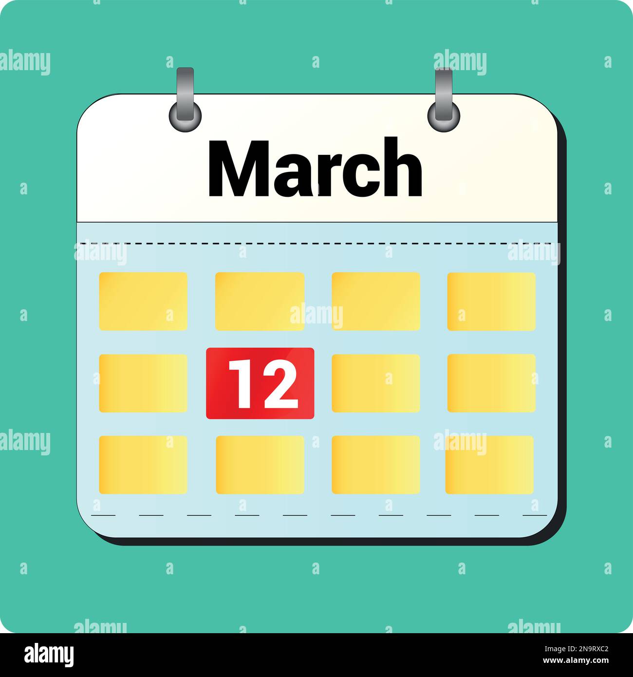 Dessin vectoriel de calendrier, date 12 mars sur la page. Illustration de Vecteur