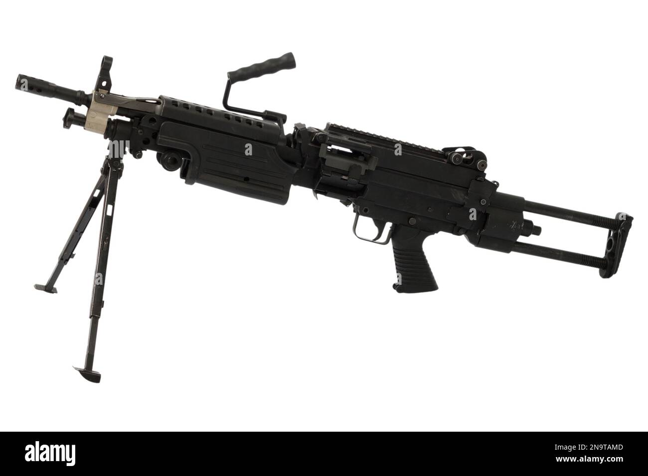 M249 scie à canon mécanique légère 'Para' - arme automatique Squad, largement utilisée aux États-Unis Forces armées. Isolé sur fond blanc. Banque D'Images