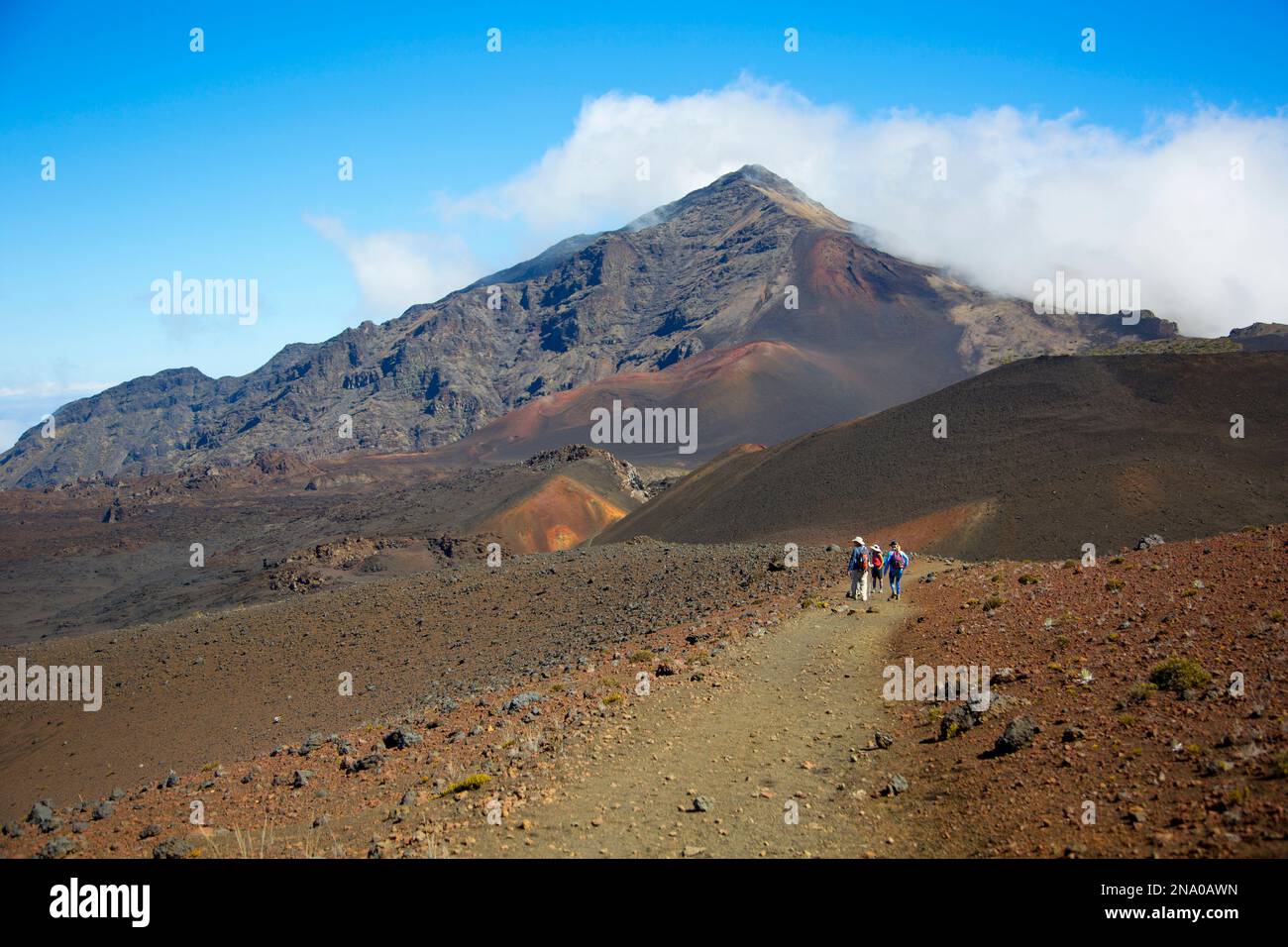 Randonneurs sur le sentier de Sliding Sands à Haleakala Crater, Maui, Hawaii MNR Banque D'Images