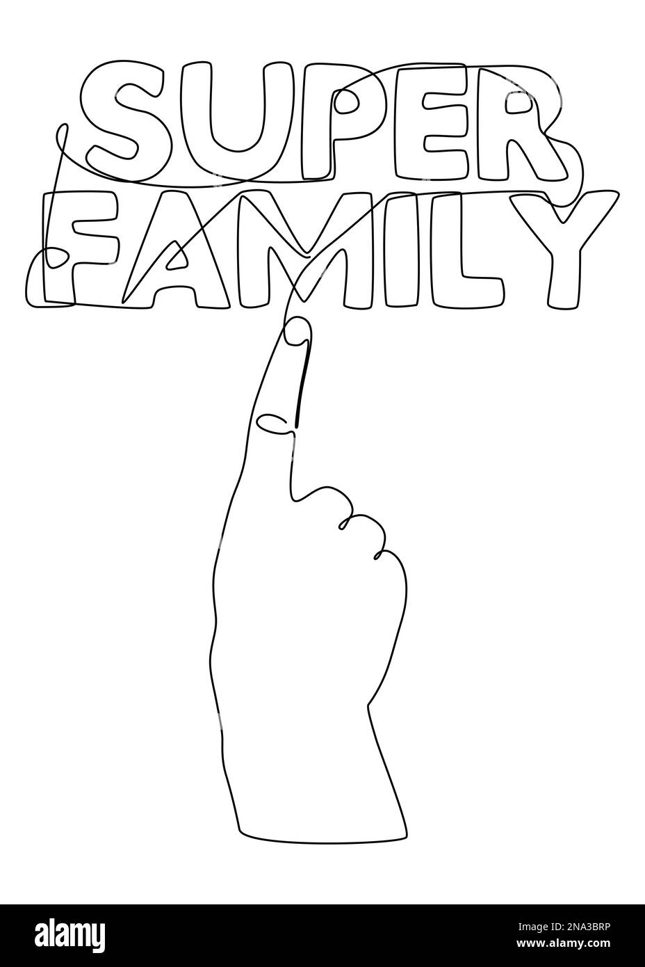 Une ligne de main continue avec le mot Super Family. Concept de vecteur d'illustration à trait fin. Dessin de contour idées créatives. Illustration de Vecteur