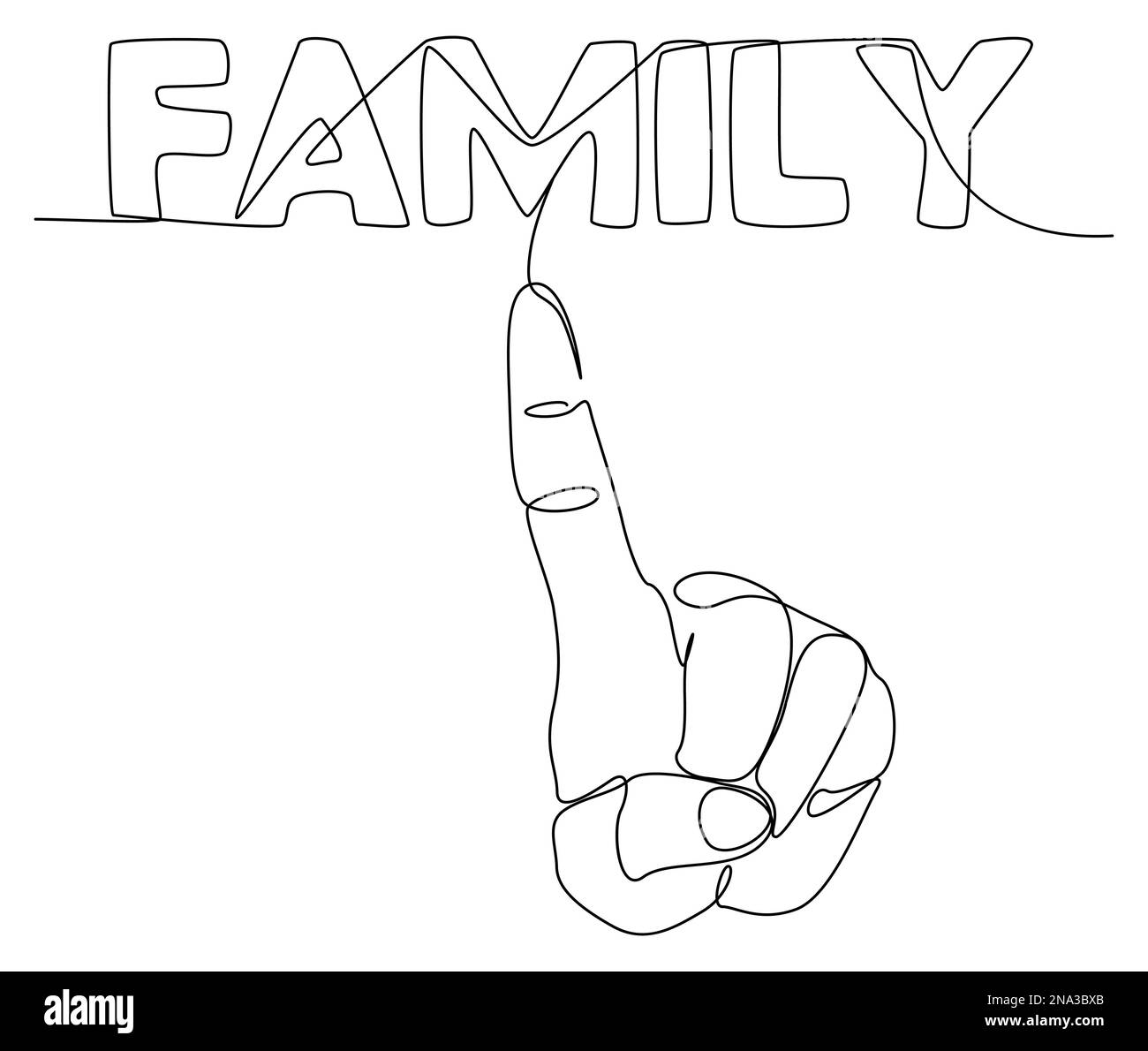 Une ligne de main continue avec le mot de famille. Concept de vecteur d'illustration à trait fin. Dessin de contour idées créatives. Illustration de Vecteur