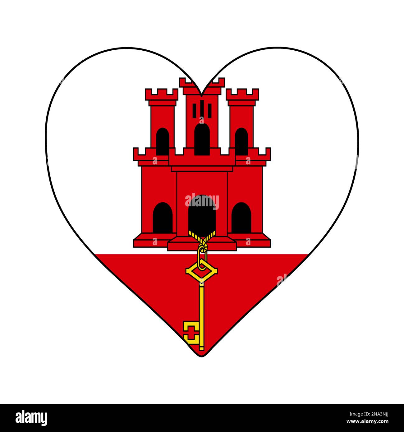 Drapeau de forme de coeur de Gibraltar. J'adore Gibraltar. Visitez Gibraltar. Europe du Sud. Europe. Union européenne. Conception graphique d'illustration vectorielle. Illustration de Vecteur