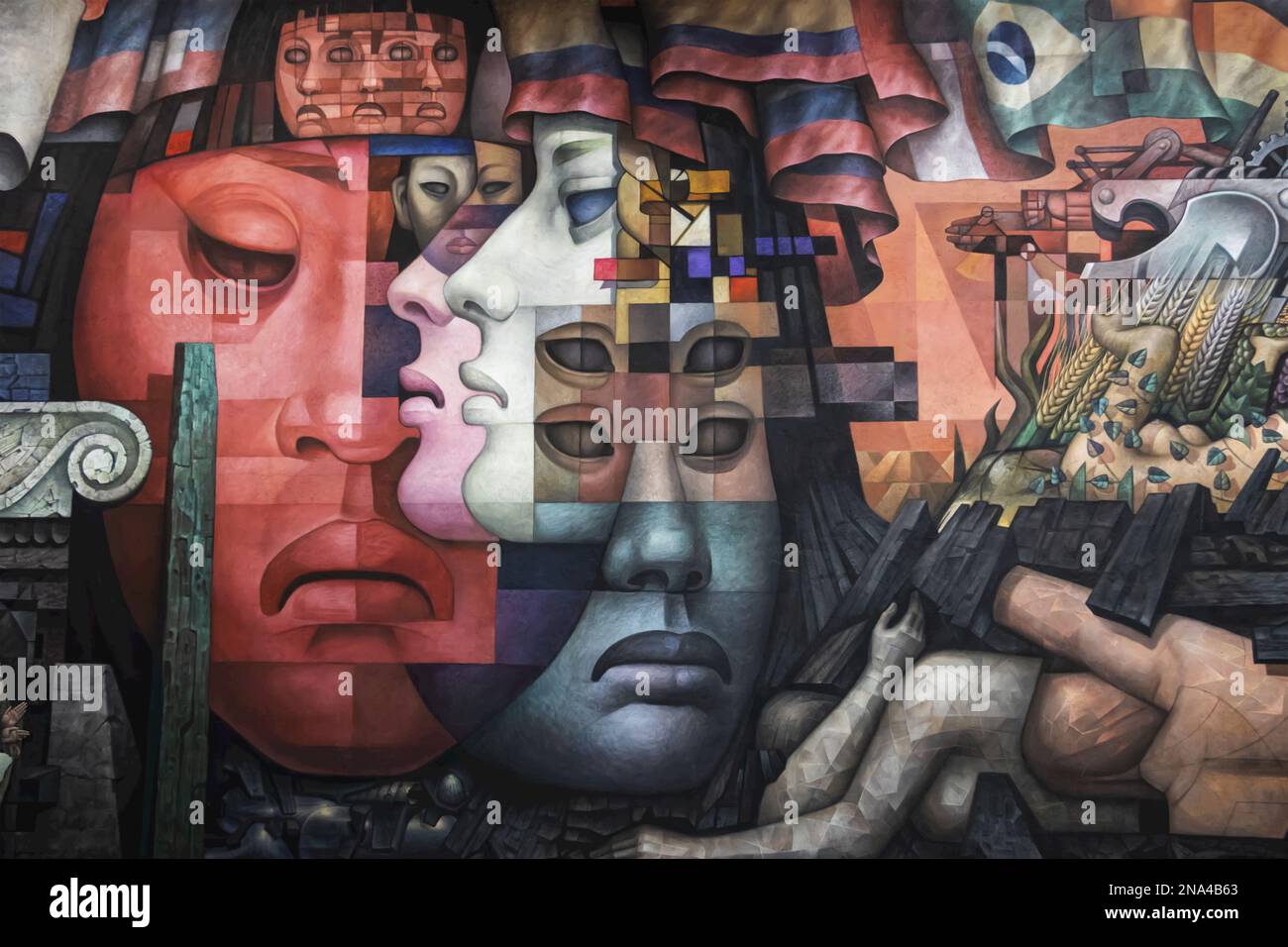 Presencia de America Latina, fresque de Jorge Gonzalez Camarena à l'Universidad de Concepción, Concepcion, région Bio-Bio, Chili Banque D'Images