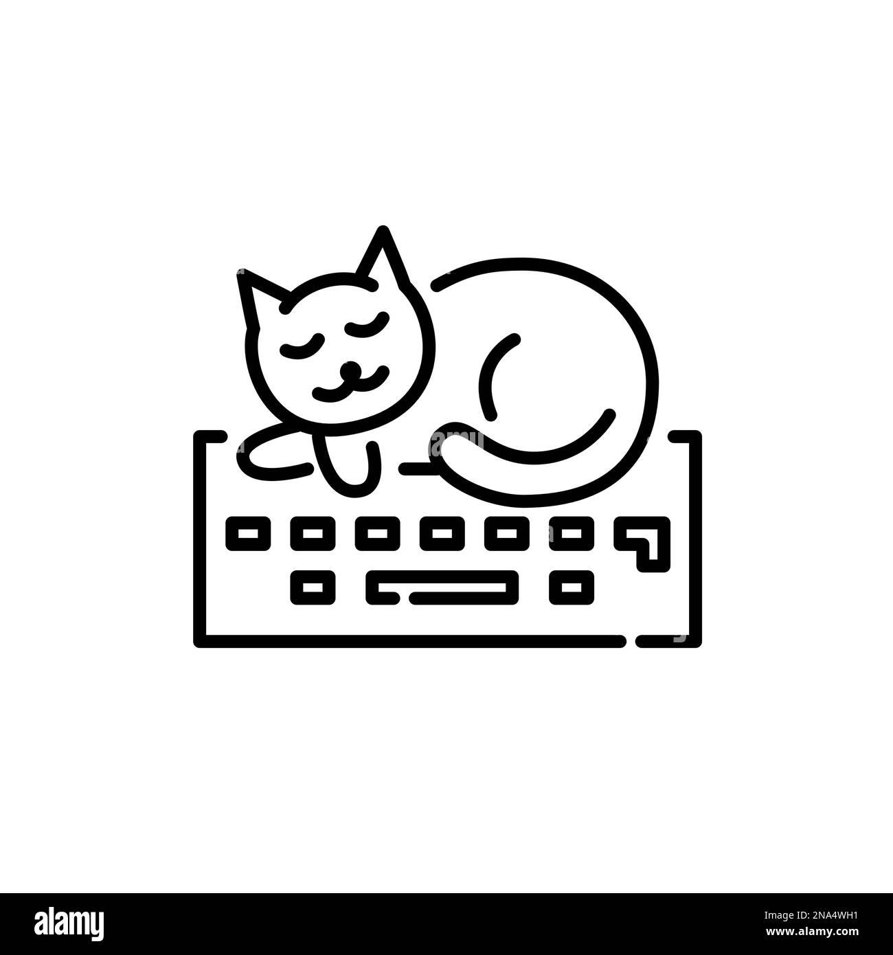 Travailler à domicile. Freelance Cosy routine. Chat couché sur le clavier. Pixel Perfect, icône de contour modifiable Illustration de Vecteur