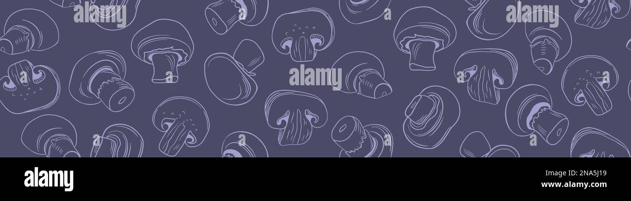 Motif sans couture et champignons dessinés à la main. Champignons sur fond violet foncé. Illustration vectorielle. Illustration de Vecteur