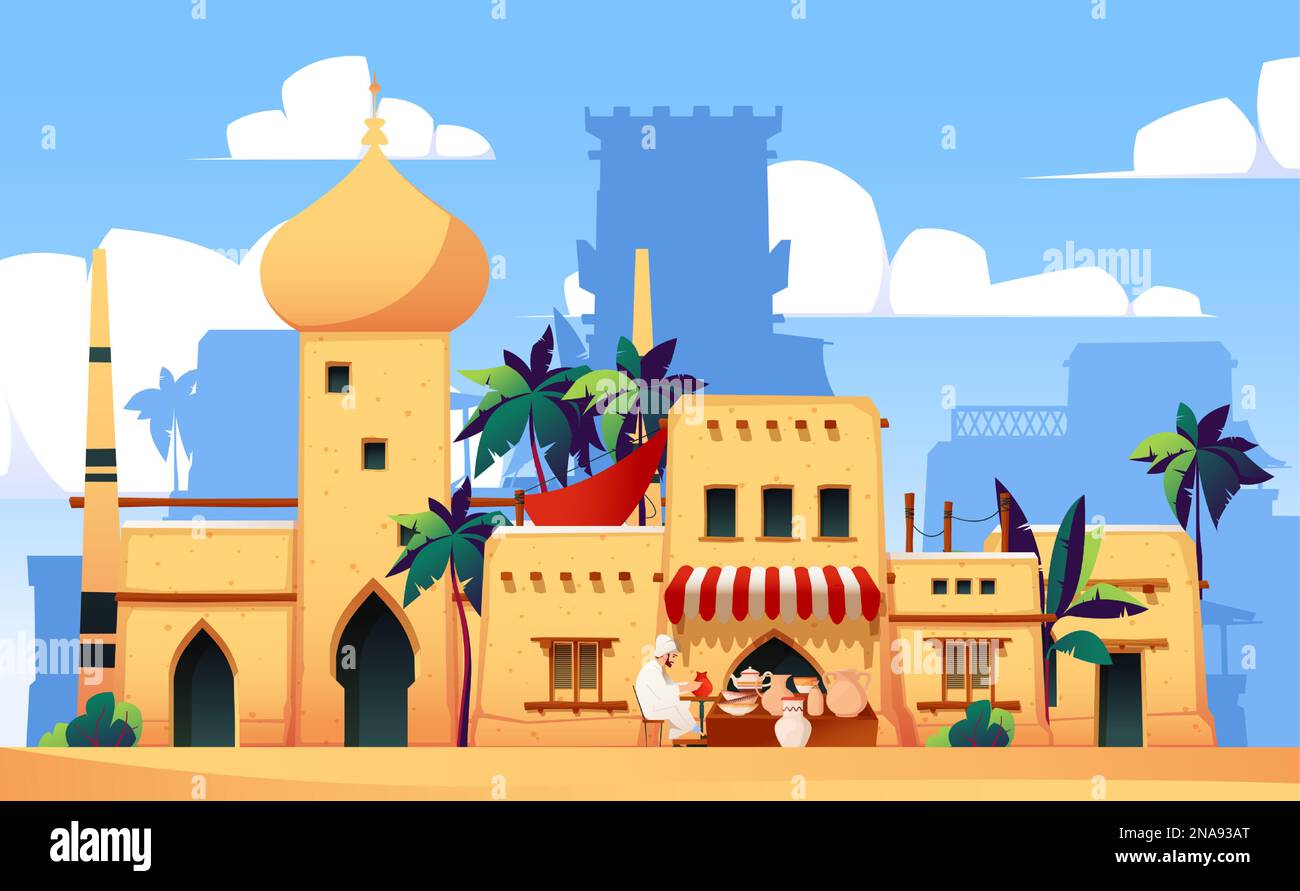 Ville désertique. Bâtiments d'architecture du MoyenOrient arabe dans