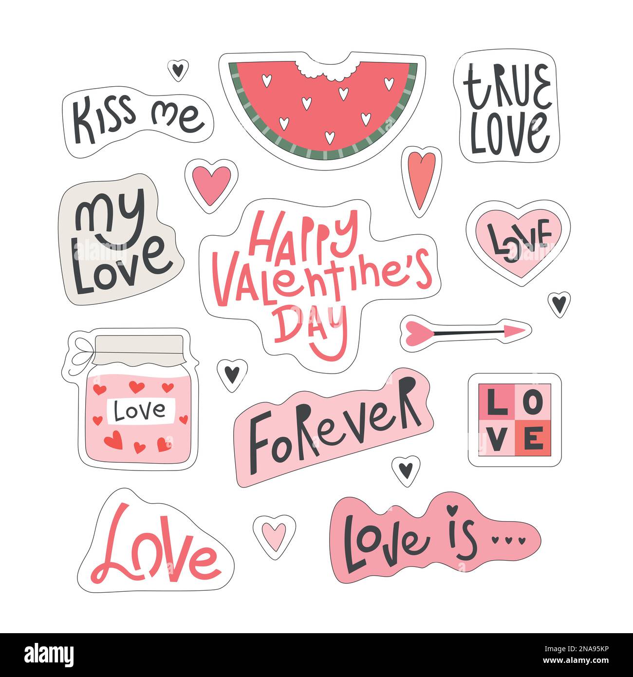 Grande clipart d'éléments vectoriels pour St. Saint-Valentin, mariage, scrapbooking, carte de vœux, autocollants, invitation à la fête, étiquettes cadeau. Illustration de Vecteur