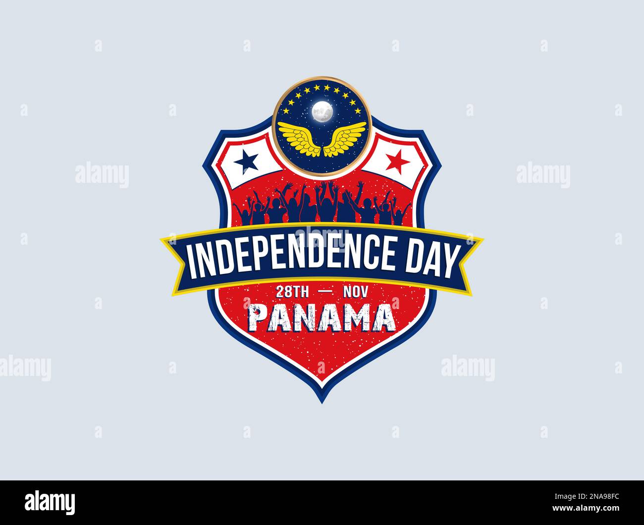 Jour de l'indépendance du Panama. Les gens célèbrent le 28th novembre. Les ailes et le motif lune se trouvent sur le dessus de l'écran. Illustration de Vecteur