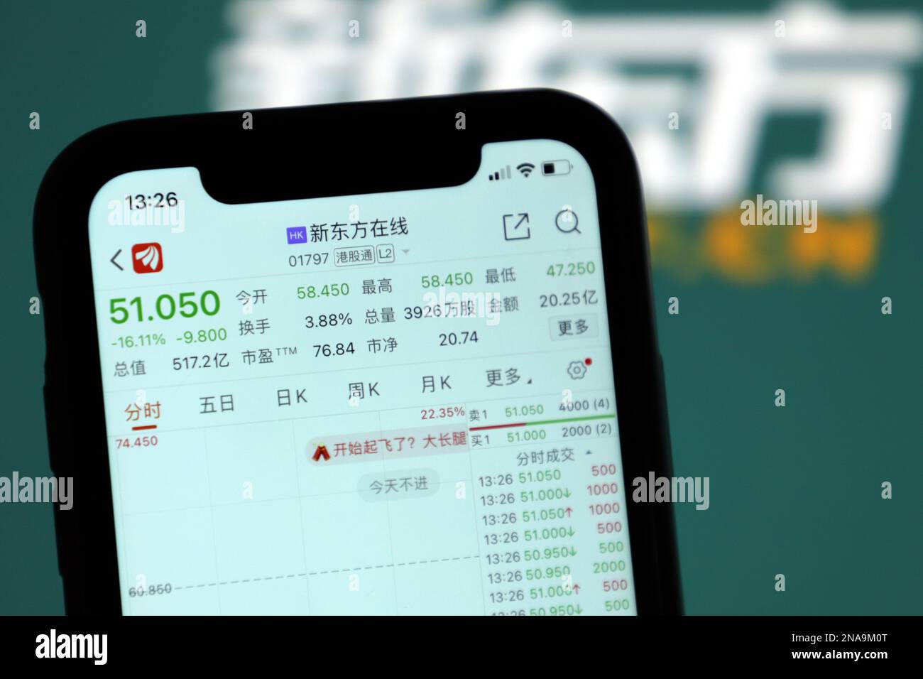 YICHANG, CHINE - le 13 FÉVRIER 2023 - Un téléphone portable présente l'interface de la nouvelle Bourse orientale à midi à Yichang, province de Hubei, Chine, 1 février Banque D'Images