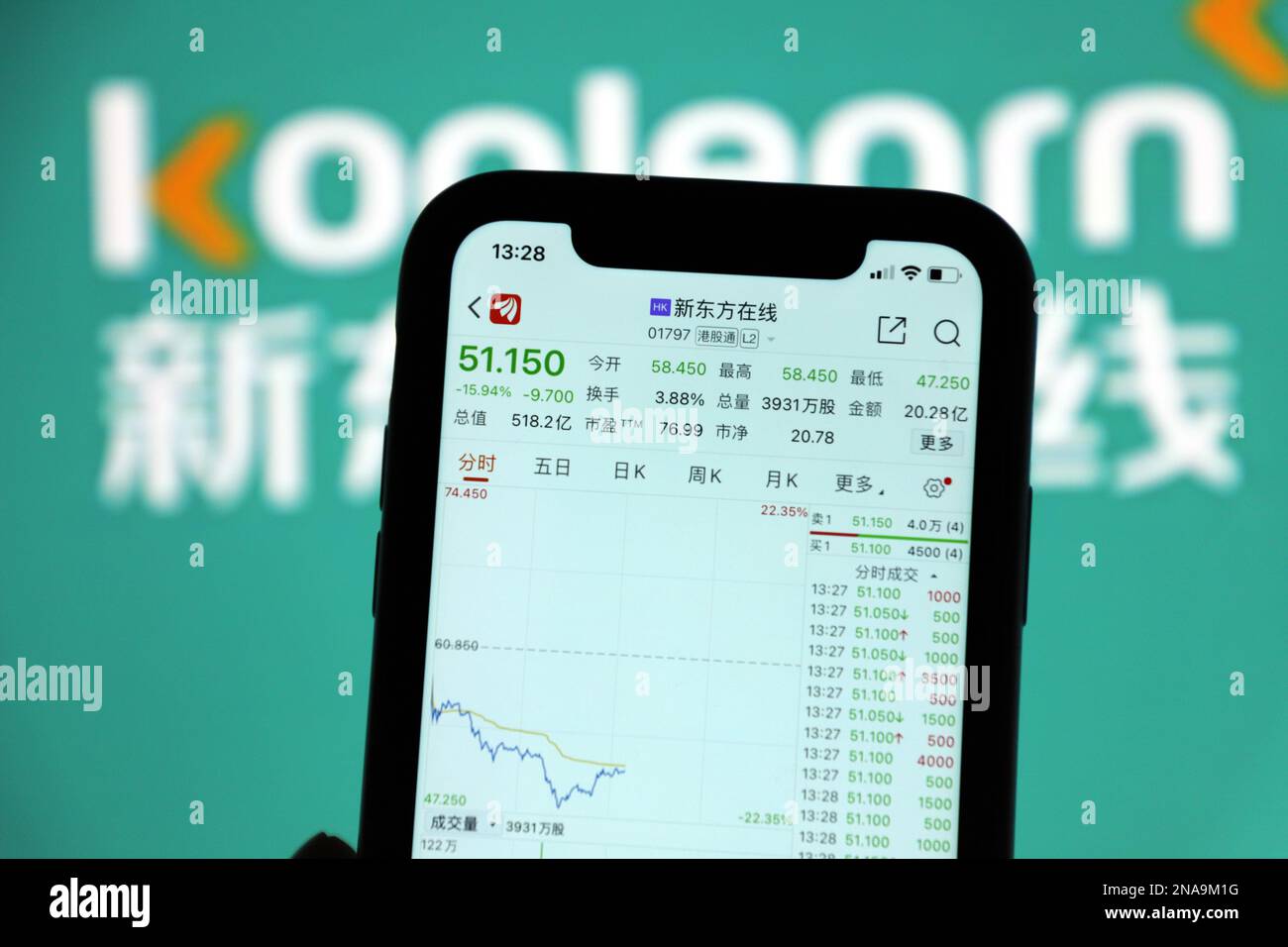 YICHANG, CHINE - le 13 FÉVRIER 2023 - Un téléphone portable présente l'interface de la nouvelle Bourse orientale à midi à Yichang, province de Hubei, Chine, 1 février Banque D'Images