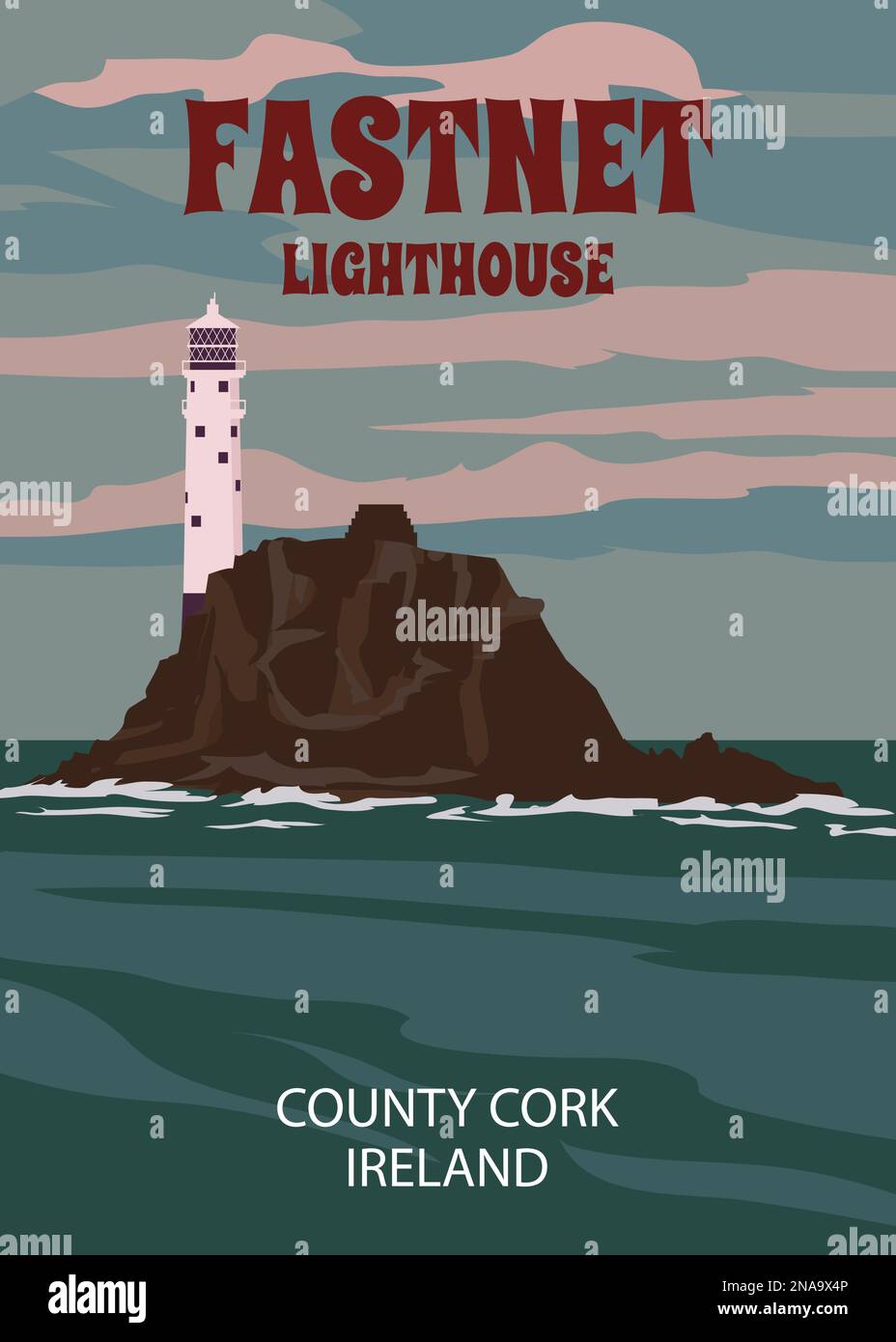 Poster rétro de voyage Fastnet Lighthouse Cape Clear West Cork Irlande Illustration de Vecteur