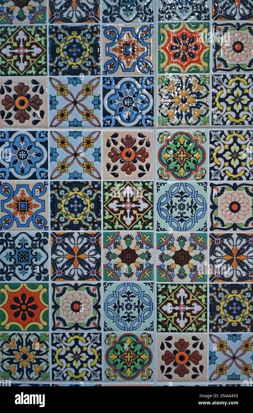 Gros plan sur les carreaux muraux marocains et la texture du sol Banque D'Images