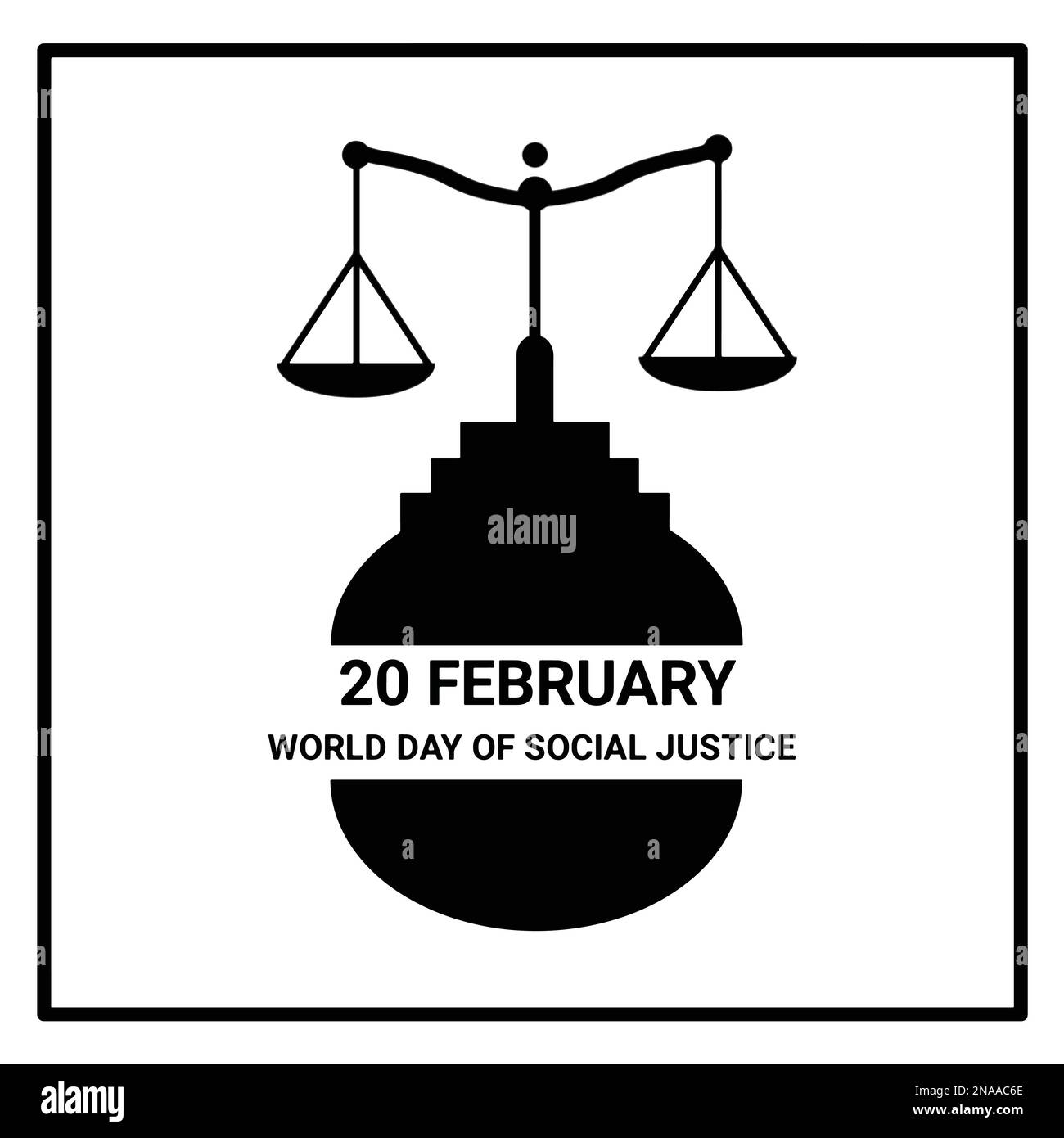 Affiche blanche de la Journée mondiale de la justice sociale avec une image réaliste de la date février 20 Illustration vectorielle Illustration de Vecteur