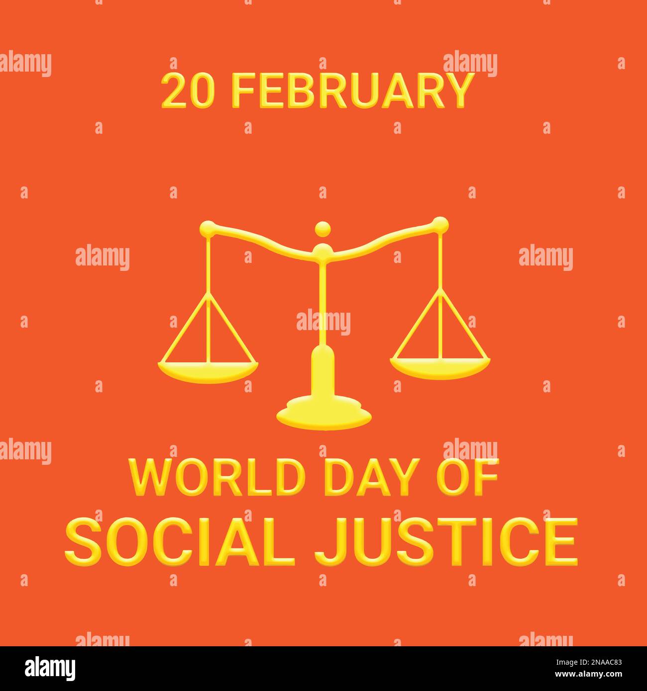 Journée mondiale de la justice sociale, 20 février, Vector illustration design , icône de l'échelle de justice or isolé sur fond orange. Illustration vectorielle Illustration de Vecteur