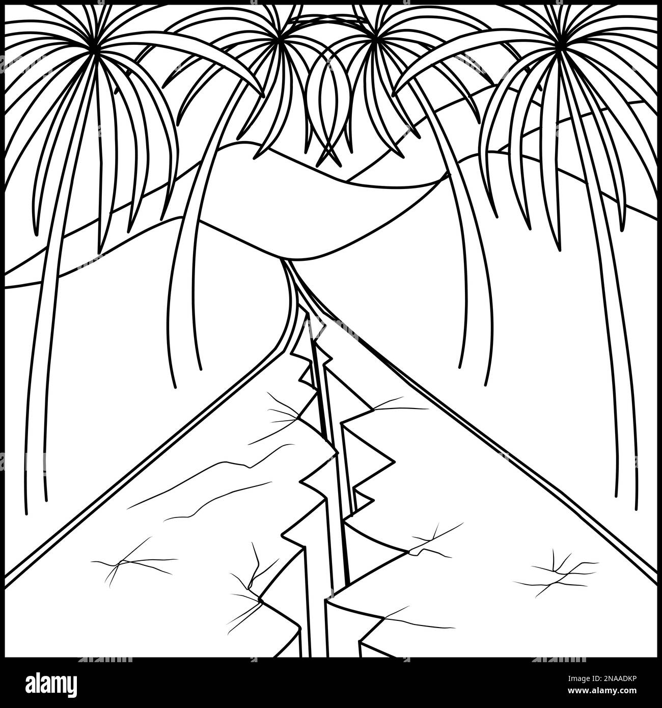 Tremblement de terre. Catastrophe naturelle. Illustration du mouvement des plaques tectoniques. Pause sur route. Illustration de Vecteur