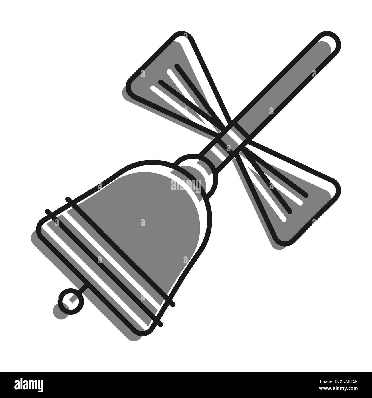 Sonnette d'école pleine d'icône de couleur grise avec poignée et noeud. Appel à la leçon. 1 septembre, début de l'année scolaire. vec simple noir et blanc Illustration de Vecteur