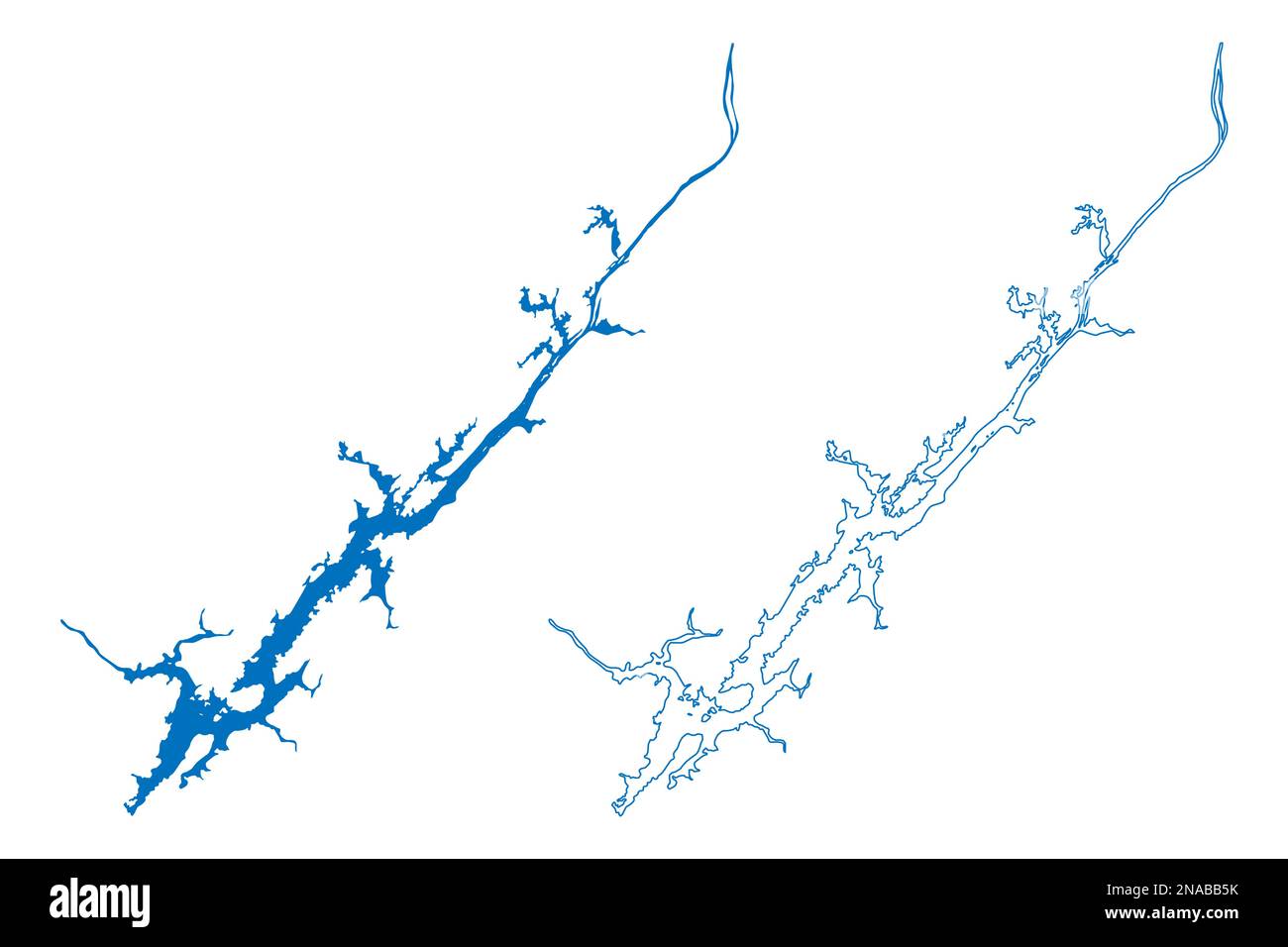 Lake Guntersville Reservoir (États-Unis d'Amérique, Amérique du Nord, États-unis, Alabama) carte illustration vectorielle, croquis à graviers carte du barrage de Guntersville Illustration de Vecteur