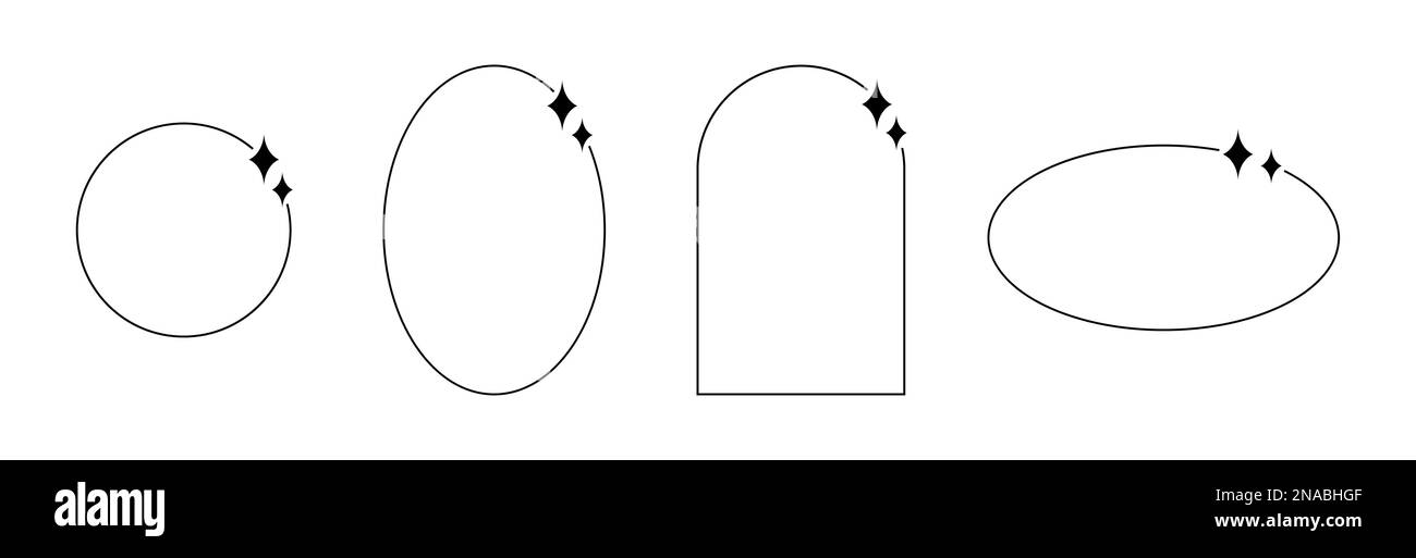 Cadres ronds en monoline esthétique pour les invitations, design de luxe. Bordures géométriques abstraites à lignes fines et tendance Illustration de Vecteur