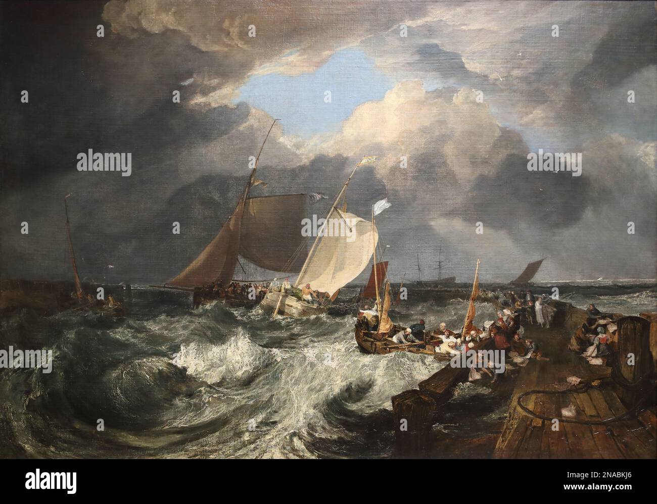 Calais Pier: Un paquet anglais arrivant par le peintre romantique anglais Joseph Mallord William Turner à la National Gallery, Londres, Royaume-Uni Banque D'Images