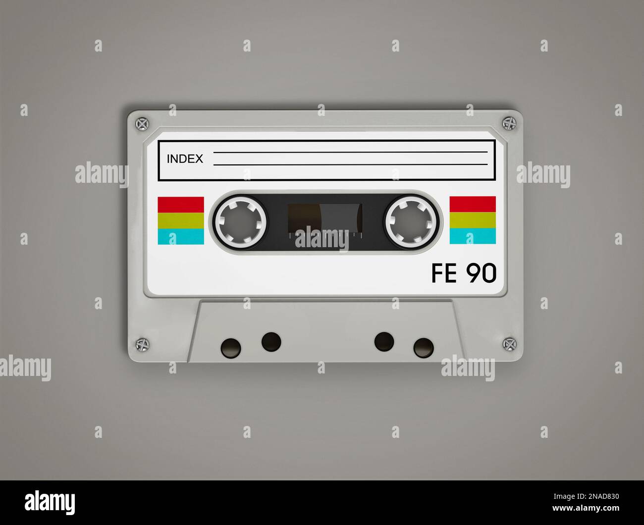 Cassette audio isolée sur fond gris. 3D illustration. Banque D'Images