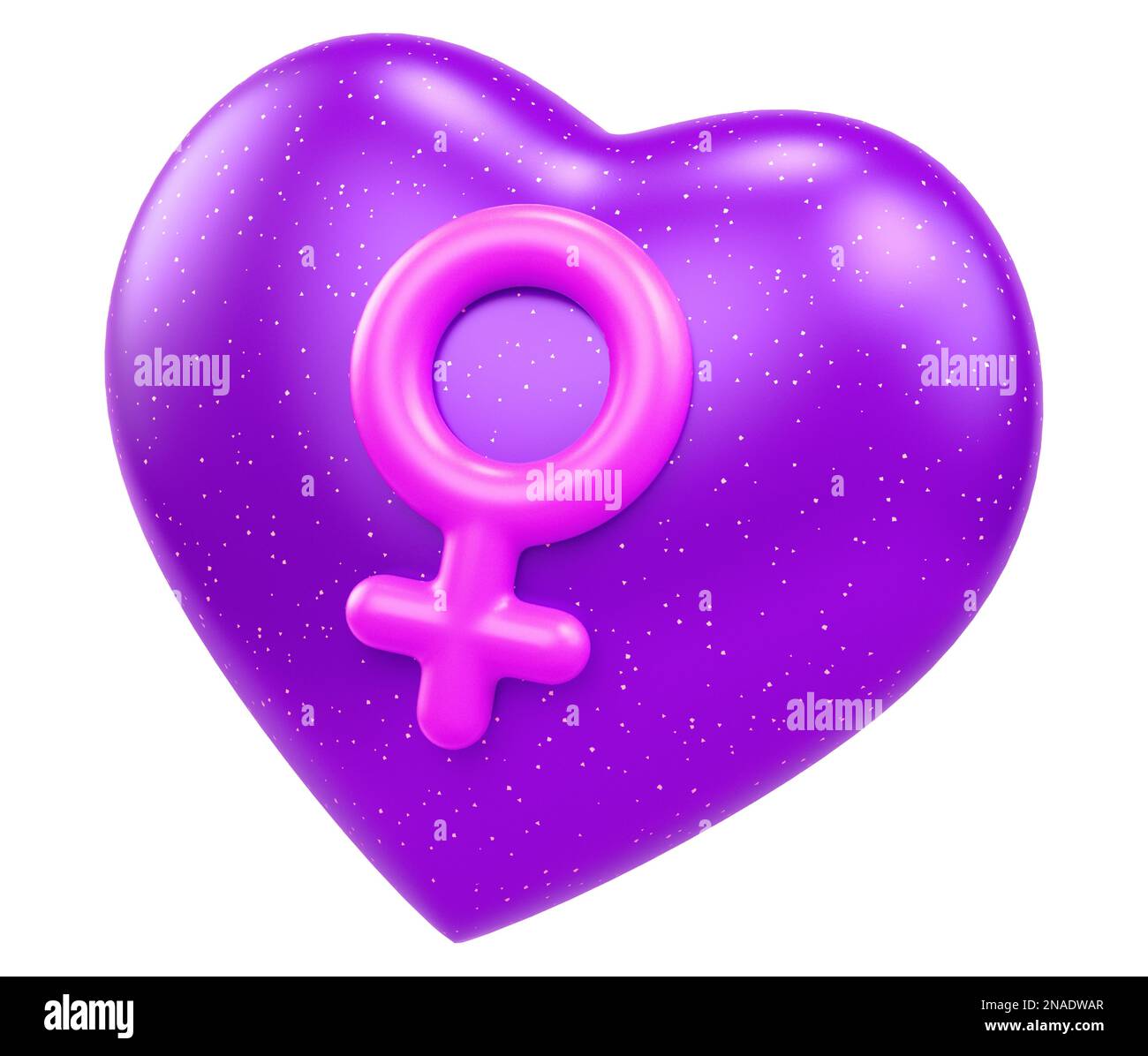 Coeur violet avec symbole femelle isolé sur fond blanc. Découpez l'objet pour la Journée internationale des femmes dans l'illustration 3D Banque D'Images