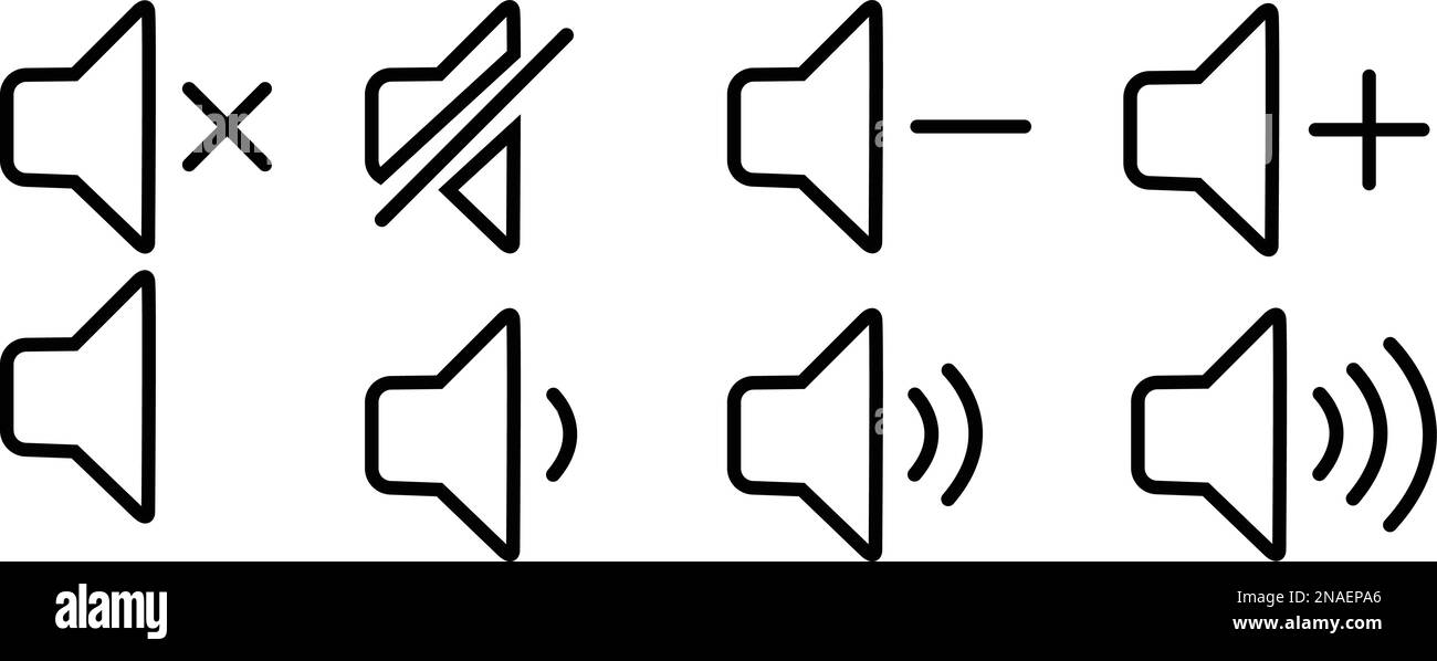 Lignes silhouettes icônes de volume définies. Icônes de volume sonore. Icônes de volume audio noires. Symbole de volume du haut-parleur. Haut-parleurs puissants et silencieux illustration du vecteur Illustration de Vecteur